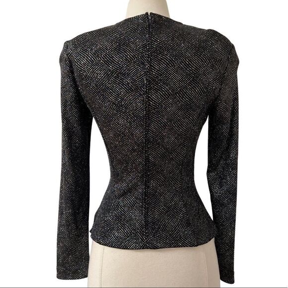 Peak 90s Gal Rainbow Metallic Sparkle Ruched Surplice V-neck Long Sleeve Blouse - Picture 3 of 7